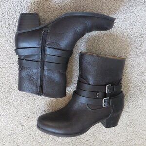 Naturalizer Katrina Womens Ankle Boots Size 6.5 Black Leather Zip Straps Buckles